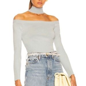 Jonathan Simkhai Light Gray Off-Shoulder Ribbed Top with Choker